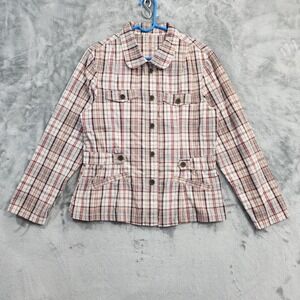 Riders Copper Jacket Women L Multicolor Plaid Button Front Cotton Utility Casual